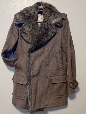 100% Wool & Rabbit Fur Pea Coat - Modele De Prudence - Euro 48 / US XL